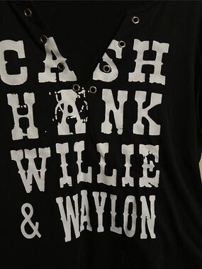 Black Graphic Tee with White 'Cash Hank Willie & Waylon' Print